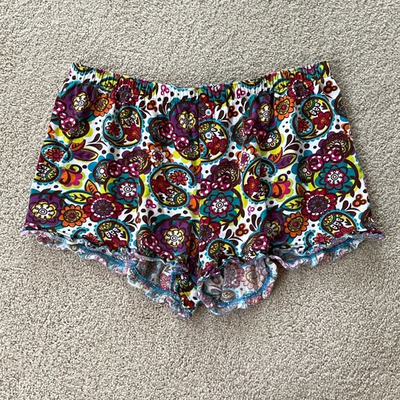 Disney Parks Medium Flower Paisley Mickey Minnie Print Soft Knit Pajama Shorts - Picture 1 of 6